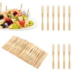 300pcs Mini Appetizer Forks, Single Use Cocktail Fork Tiny Bamboo Fruit Forks Two Prongs Wooden Toothpicks Small Food Picks for Dessert Party Supplies