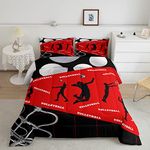 Volleyball Bedding Set for Kids Teens Adult,Volleyball Comforter Sets,Gift for Sports Fan,Red and Black Sports Duvet Insert Queen,Ball Game Player Down Comforter with 2 Pillow Shams Dorm Decor