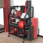 Dumbbell Rack Stand Yoga Mat Storage Racks,Multifunctional Home Gym Storage Organizer with Hooks and Lockable Wheels,Weights Rack for Dumbbells,Yoga Mat,Foam Roller, Kettlebells,Foam Roller-Black