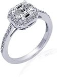 Amazon Collection Platinum-Plated Sterling Silver Halo Ring set with Asscher Cut Infinite Elements Cubic Zirconia (1.5 cttw), Size 8