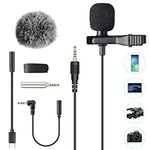 AGPTEK Lavalier Microphone, Clip-on Lapel Omnidirectional Condenser Mic with Wind Muff Type C 3.5mm Jack for Phone PC Laptop DSLR Camera Recording Interview, Podcast, Voice Dictation