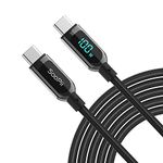 SOOPII 100W USB C to USB C Cable,Nylon Braided Type-C Cable,PD Fast Charging Cable with LED Display for lPhone 15/15 Pro,lPad Air, MacBook Pro,Galaxy S23/S22 (2M,Black)