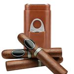 Garosa Portable Leather Case Cigar Case Humidor Cigar Box for Travel Cedar Cigars Lined Wooden Smoke for Cigar Smokers, 3 Tubes with Stainless Steel Cigar Cutter Holder (Brown)