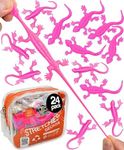 UpBrands 24 Pack PINK Super Stretchy Lizard Toys - Delightful Party Favors, Rubber Lizards for Kids, Reptile & Newt Toy | Learning Through Play Prizes, Stress-Relief & Pink Celebrations