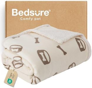Bedsure Waterproof Dog Blankets for Large Dogs - Soft Print Sherpa Fleece Pet Cat Blanket Washable for Couch Protection, Cozy Plush Reversible Throw Furniture Protector, 40"X50", Beige