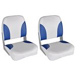 vidaXL 2x Boat Seats Foldable Backrest with Blue-White Pillow UV Resistant Weatherproof Suitable for Open Boats Sailing Boats Watercraft Parts Grey