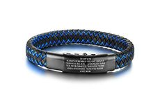 MEALGUET to My Son Inspirational Bracelet Gift from Mom Dad Always Remember You are Braver 2-Tone Braided Leather Bracelet for Teen Boy from Mother in Law Stepmom, Adjustable,to Son Gifts, 9 inches,