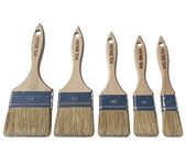 Set of 5 European Professional Paint Brushes - Natural Bristle/Wood Handle - for Paint Job with Acrylic, Chalk, Oil Based, Latex, Stain, Watercolor, Wax, Varnish, Glue and etc Paints. (5Pack 5 Sizes)