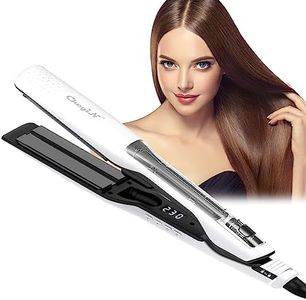 CkeyiN Plancha de pelo con vapor profesional,2 en 1 Plancha de Vapor y Rizador Pelo,efecto liso anti-encrespado, revestimiento en cerámica, temperatura regulable, calentamiento rápido