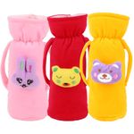 Da Anushi Soft Plush Stretchable Baby Feeding Handle Bottle Cover with Attractive Cartoon Design & Easy to Hold Strap for Newborn Babies, Suitable for 125-250 ML Bottle (Pack of 3)