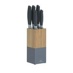 Viners Horizon Knife Block Set | 5 Kitchen Knives & Bamboo Knife Holder with a 10 Year Guarantee | Grey, 6 Piece