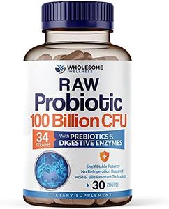 Organic Raw Probiotics 100 Billion CFU, Dr Formulated for Women and Men, Complete Adult Supplement with Prebiotics and Digestive Enzymes; 30 Capsules, Shelf Stable