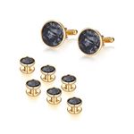 UJOY Mens Mother of Pearl Cufflinks and Studs Tuxedo Bottons Set Presentation Box Business Dress Parts for Wedding Party XDS13 Gold Black