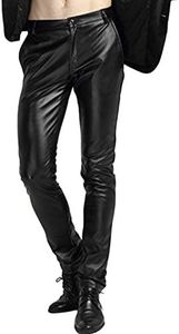 Yeokou Men's Skinny Straight Leg Tapered Pu Faux Leather Motorcycle Biker Pants (31, Black)