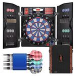 WIN.MAX Electronic Dart Board Cabinet Set, Soft Tip Darts Board with LED Electronic Scoreboard for Darts, up to 16 Players, 38 Games and 211 Variations, 12 Darts Included