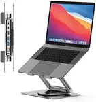 Tobenone Laptop Docking Station Stand for MacBook Pro/Air/Dell/HP/Surface/Lenovo, Mac Docking Station with 4K HDMI, USB 3.0, RJ45, PD 3.0, USB C Laptop Stand Hub for Desk with 360 Rotating Base Grey