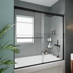 ExBrite Bathtub Shower Door,56-60" W x 58" H Frameless Sliding Shower Door,6mm Thick Clear Tempered Glass Bathtub Door,Black Fnish,Tub Shower Door Can Be Installed Left Or Right
