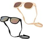 Polarized Baby Sunglasses with Strap - Unbreakable Flexible Toddler Sunglasses for Toddlers Newborn 0-24 Months, Black and peach