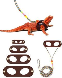 LIKZINWA Bearded Dragon Lizard Leash Harness,4 Size Pack Adjustable Small Animal Harness for Reptile and Small pet (Brown)