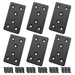 6 PCS Mending Plates 3" x 1.5" Heavy Duty Steel Bracket Flat Bracket,Metal Straight Brace Brackets Repair Plates Fixing Bracket Connector for Wood,Shelves,Furniture,Fence,Cabinet,Black