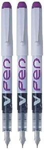 Lot de 3 stylos plume à encre liquide jetable de marque V Pen SVPN-4 W distribué par Pilot, stylo à pointe moyenne - Violet