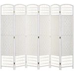 HOMCOM 6 Panel Room Divider, 5.6 ft Tall Folding Privacy Screen, Wave Fiber Freestanding Partition Wall Divider for Home Office, White