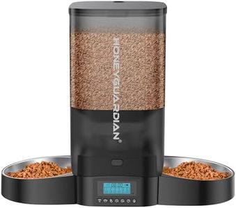 HoneyGuaridan Automatic Cat Feeder for Two Cats,5L Cat Food Dispenser with Stainless Steel Bowl,Timed Cat Feeder Programmable 1-6 Meals Control, Dual Power Supply,Desiccant Bag,10s Meal Call(Black)
