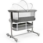 Maydolly Bedside Sleeper Bedside Crib,Baby Bassinet 3 in 1 Portable Travel Baby Crib Baby Bed with Breathable Net and Mattress,Adjustable Portable Bed for Infant,Baby Girl Boy (Darkgrey)