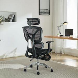 GarveeHome Ergonomic Office Chair, High Back Ergonomic Desk Chair with Adjustable Lumbar Support,Mesh Home Office Chair Gaming Chair with Footrest,Up to 400LB,Black