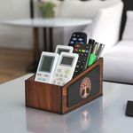 Gift Kya De Gkd Wooden Remote Stand With 3 Sections | Remote Holder For Living Room, Tv, And Ac | Stationary Organizer | 3 In 1 | Ideal For Home And Office (Tree Wood, Brown)