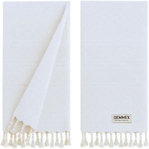DEMMEX Set of 2 100% Certified Organic Turkish Cotton Hand Towels, Bathroom Hand, Bath, Gym, Kitchen Towels, Dishcloth, Prewashed, Double Tied Tassels, 18x36 Inches (Vintage White)