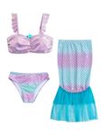 SERENYOU Swimming Costume Girls, Swimsuit Mermaid Swimsuit 3 Piece Set Purple 7-8 Years