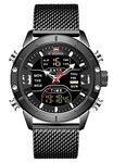 NAVIFORCE Men Sports Digital Waterproof Watches Stainless Steel Military Quartz Clock Wristwatch (Black)