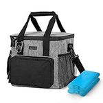 KEPLIN Insulated Cooler Bag Large Capacity, Waterproof & Leak Resistant with Shoulder Strap, Side & Front Pockets for Picnic, Camping, Beach, Travel & BBQ Free Ice Pack & Bottle Opener Included (Grey)