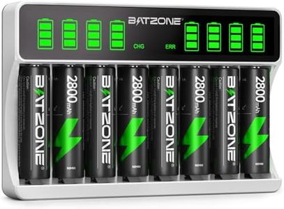 BATZONE 8 Bays Battery Charger with 8 x AA Batteries, Intelligent LCD Screen Battery Charger, for NI-MH/NI-CD Batteries, Individually Charger for AA AAA Rechargeable Batteries