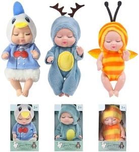 Doll Toys,Mini Reborn Baby Dolls 3 Pcs, 4 Inch, Realistic Washable PVC Set with Clothes & Hat for Kids, Dollhouse Toy(3＋)