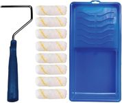 SSTM Cotton Paint Roller and Tray Set, 4 inch Roller, Small Tray (1 small Tray, 8 roller refills, 1 Handle) Pack of 10