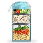 LessMess4kidz Stackable 3-Tier Stainless Steel Lunch Box, Stackable Portable Food Lunch Box, Leakproof Handy Food Container Bento Box, BPA Free Extra Capacity Lunch Containers for Kids Blue