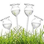 ZENFUN 4 Pcs Plant Waterer Bulbs Self Watering Globe Stake, Hand Blown Clear Glass Plant Water Drippers, Automatic Irrigation Planter Insert for Rose Flowers, Indoor and Outdoor Plants