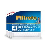 Filtrete 20x20x1 AC Furnace Air Filter, MERV 13, MPR 1900, Premium Allergen, Bacteria & Virus Filter, 3-Month Pleated 1-Inch Electrostatic Air Cleaning Filter, 4-Pack (Actual Size 19.69x19.69x0.78 in)