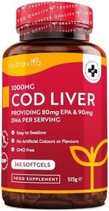 Cod Liver Oil 1000mg - 365 Softgels of Premium Fish Oil - Rich in High Strength Omega 3, Vitamins A, D, E & Garlic Oil - Supports Heart & Brain Health - Made in The UK by Nutravita