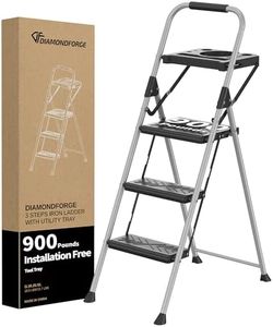 DIAMONDFORGE 3 Step Ladder, Folding Step Stool with Tool Platform, Wide Anti-Slip Pedal and Anti-Slip Feet, Sturdiest Steel Construction, 900lbs Capacity Steel Ladder for Home Office, Grey