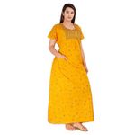 Deepali creation Cotton Embroidery Nighty for Womens/Girls Regular Nighty Rajasthani Nighty Gown Jaipuri Nighty Jaipuri Gown Maxi Gown (Free Size, Yellow)