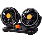 Drumstone 12V Electric Car Cooling Fan 360 Rotatable Dual Heads Air Circulator Fan Manual Rotation 2 Speed for All Cars (Black)