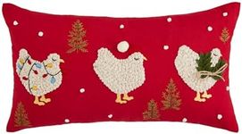 Mud Pie Lumbar Xmas Farm Animal Pillow, 11" x 20", RED