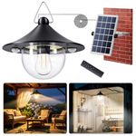Quntis Solar Pendant Light Indoor Outdoor, 1000LM Dual-Motion Sensor Solar Chandelier, 5 Light Mode &3 Color, Remote Solar Shed Light, IP65 Waterproof Hanging Solar Light for Gazebo Yard Ceiling Barn