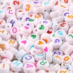 Yochus 1000pcs White Mixed Round Acrylic Beads 4x7mm Colorful Alphabet Number Beads Heart Shape Beads for Jewelry Making and DIY Bracelets