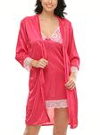 Clovia Women's Satin Chic-Basic Robe & Babydoll Set (NSM294P22_Pink_L)