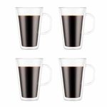 bodum Canteen Double Wall Mugs, 4-piece Set (13.5 oz, double wall glass, clear)