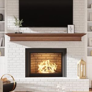 Eshoma Fireplace Mantel - Handcrafted 72 Inch Floating Cap-Shelf Mantel for Over Fireplace, Faux Fireplace Mantel with Invisible Heavy Duty Wood Bracket, Walnut, 72 X 9 X 8